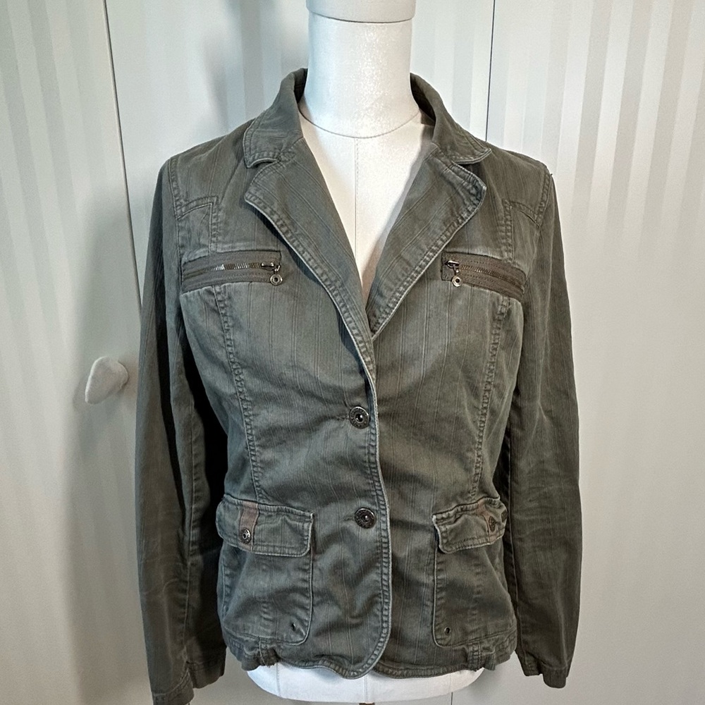 Point zero khaki green brown jacket zippers pockets ready Size L